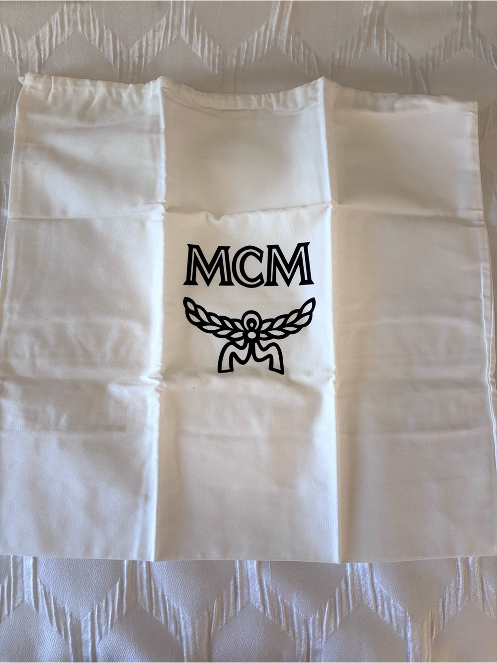 MCM White Logo Jaw-string Bag
